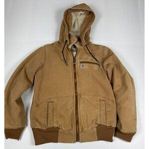 Carhartt Women XS Tan Sherpa Lined Hooded Jacket Canvas Winter Coat